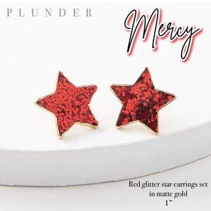 Plunder Christmas 4th of July Red Star Glitter Earrings